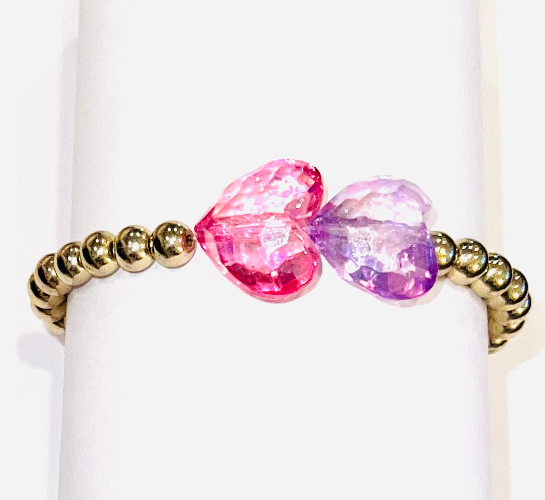 Pink and Purple Heart Bracelet